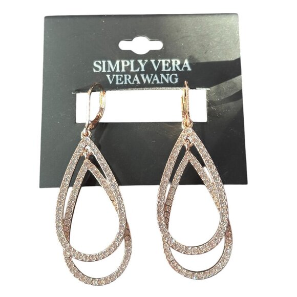 Simply Vera Vera Wang Double Teardrop Rose Gold-Tone Earrings with Rhinestones - Picture 1 of 4